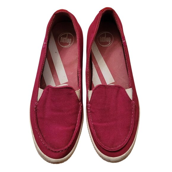 Fitflop Biomimetix Sunny Canvas Loafers Rio Pink Shoes 8.5 Comfort Red - Picture 2 of 9